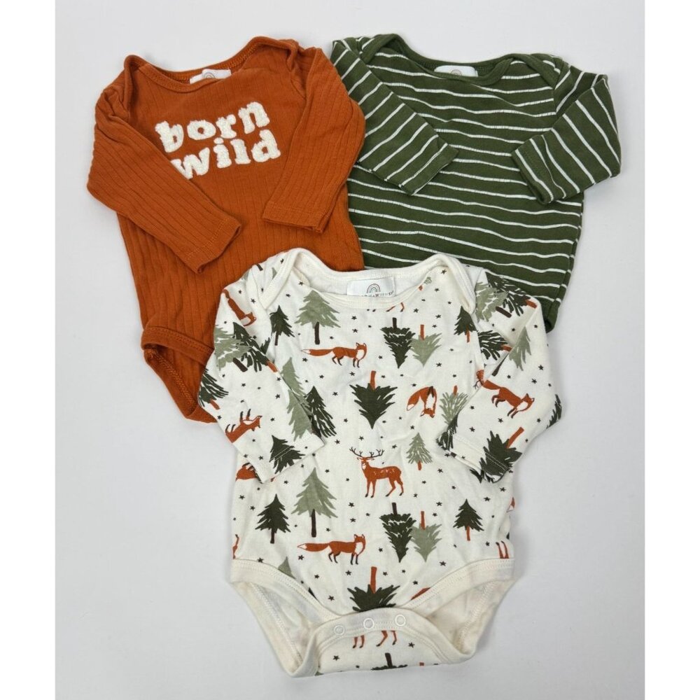 Bon Bebe Willow Whimsy Baby Long Bodysuit 3-6 Set 3 Wild Forest Woodland Stripes
